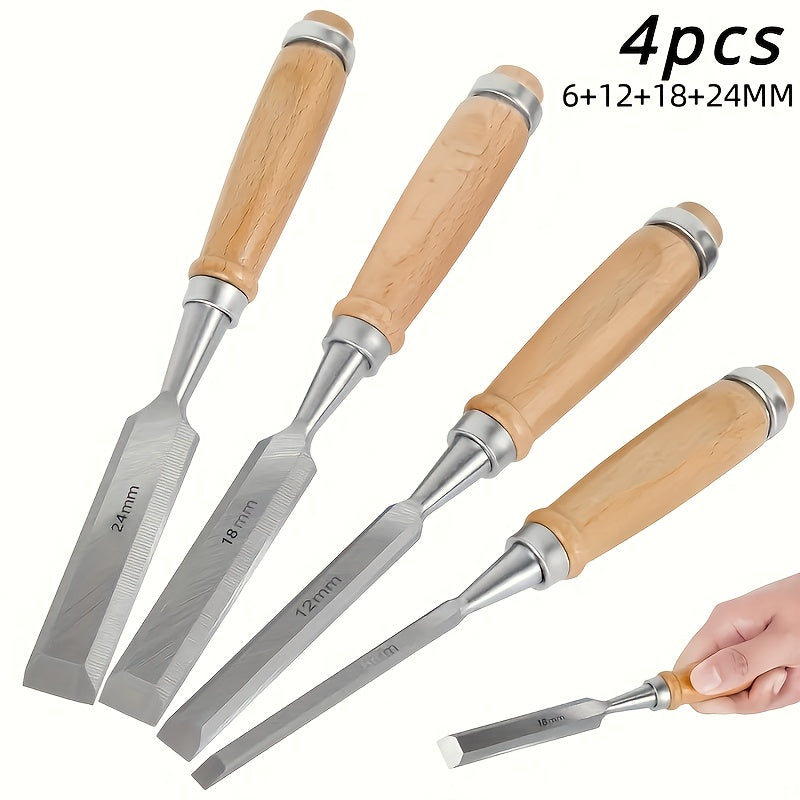 Wood Chisel Set 4pcs, CR-V Steel Woodworking Chisels 6/12/18/24mm for Entryways, Bedrooms and Living Spaces