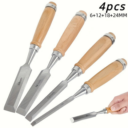 Wood Chisel Set 4pcs, CR-V Steel Woodworking Chisels 6/12/18/24mm for Entryways, Bedrooms and Living Spaces