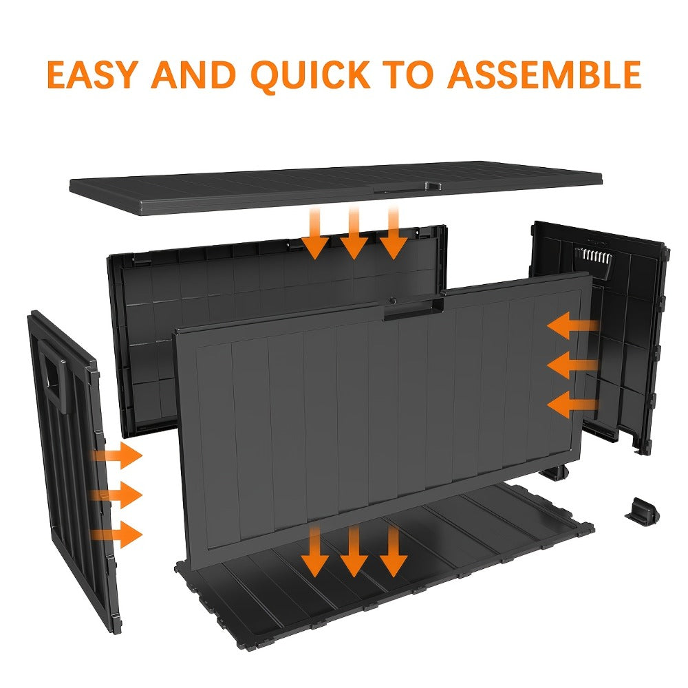 35- or 75-Gallon Outdoor Deck Box with Hinged Lid, Side Grips and Black or Beige Model Options
