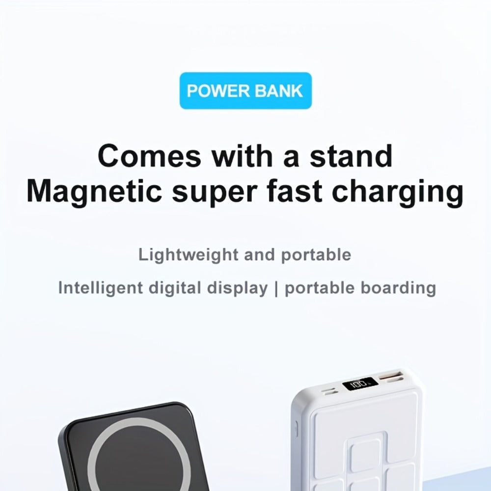 10000mAh Magnetic Power Bank with Folding Kickstand, Percentage Display and Multiple Charging Ports