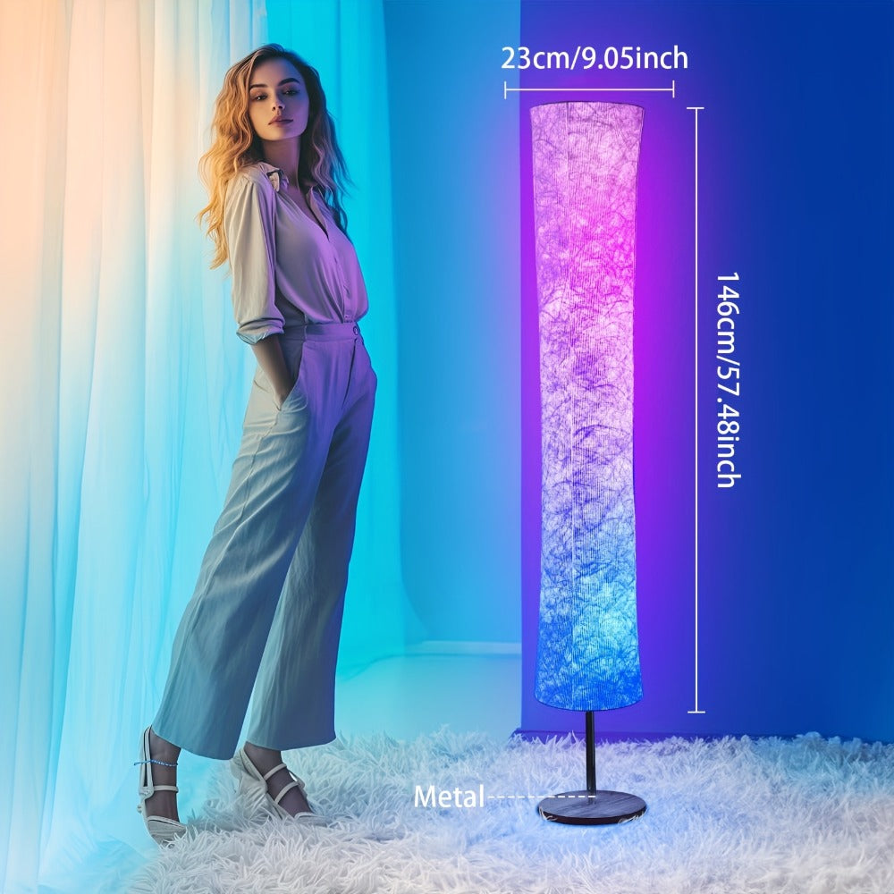 RGB Smart Floor Lamp 16 Million Colors, Music Sync, App & Remote Control, Scene Modes, White Fabric Shade Standing Lamp for Living Room