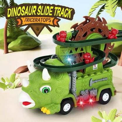 Toddler Dinosaur Track Set Orbital Triceratops Electric Stair Slide Roller Coaster Toy with Lights & Music