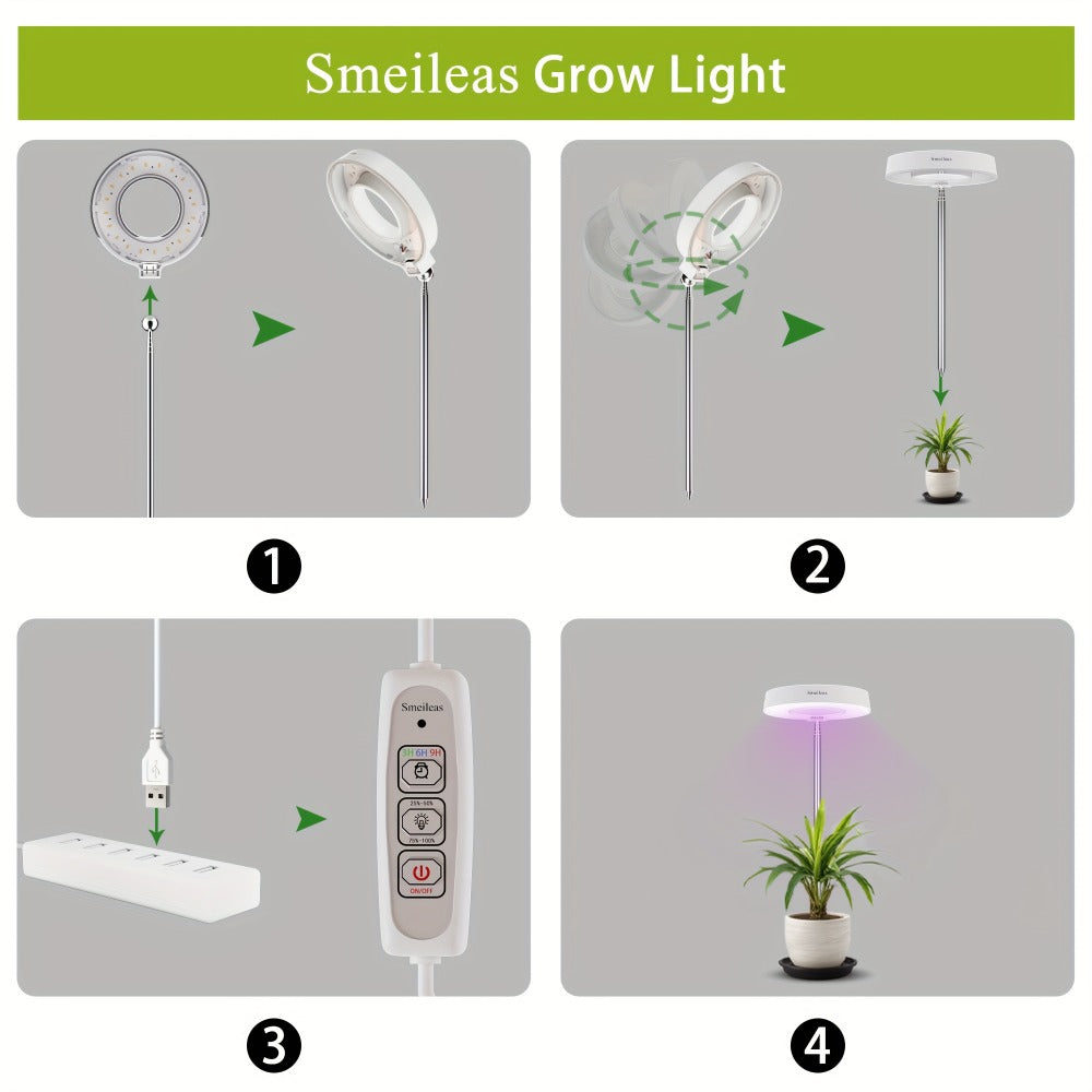 Full Spectrum LED Grow Lights for Indoor Plants, 3-Pack with Auto Timer 3/6/9H, 4 Dimmable Levels & Adjustable Height