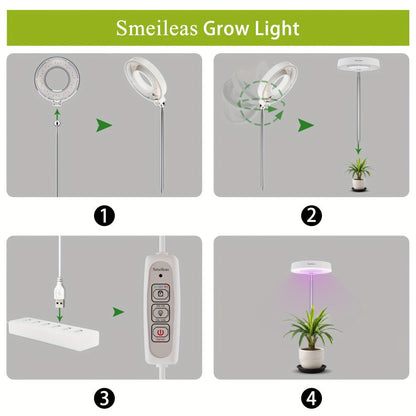 Full Spectrum LED Grow Lights for Indoor Plants, 3-Pack with Auto Timer 3/6/9H, 4 Dimmable Levels & Adjustable Height