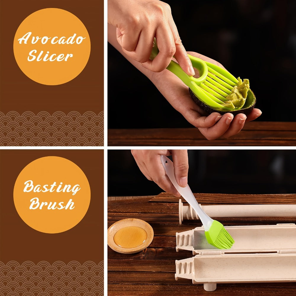 Sushi Making Kit 22-in-1 with Bamboo Rolling Mats Chef Knife Triangle Nigiri Gunkan Molds Chopsticks Beginner Guide
