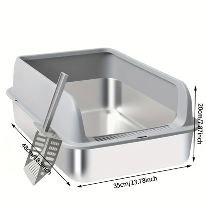 Stainless Steel Cat Litter Box with High Sides & Lid – Metal Litter Pan Anti-Leak Non-Stick Easy Clean Indoor Cat Toilet with Scoop