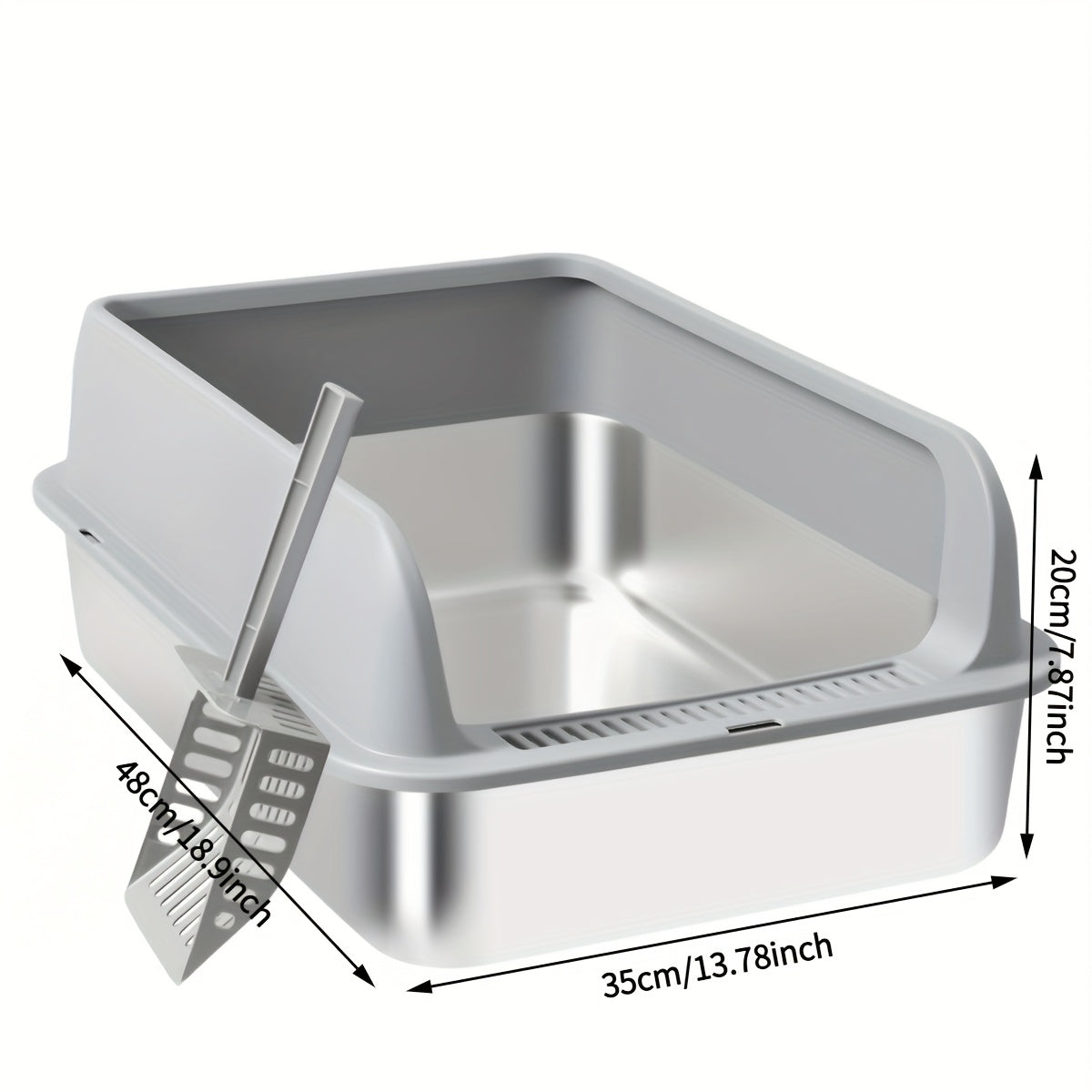 Stainless Steel Cat Litter Box with Removable High-Wall Surround, Front Step and 20cm or 25cm Height Options