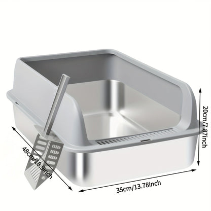 Stainless Steel Cat Litter Box with Removable High-Wall Surround, Front Step and 20cm or 25cm Height Options