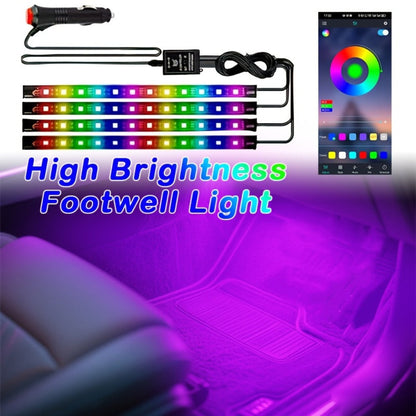 Car Interior Footwell Light Kit with Four Pictured Bars, App and Remote Control, Music-Responsive Color Modes