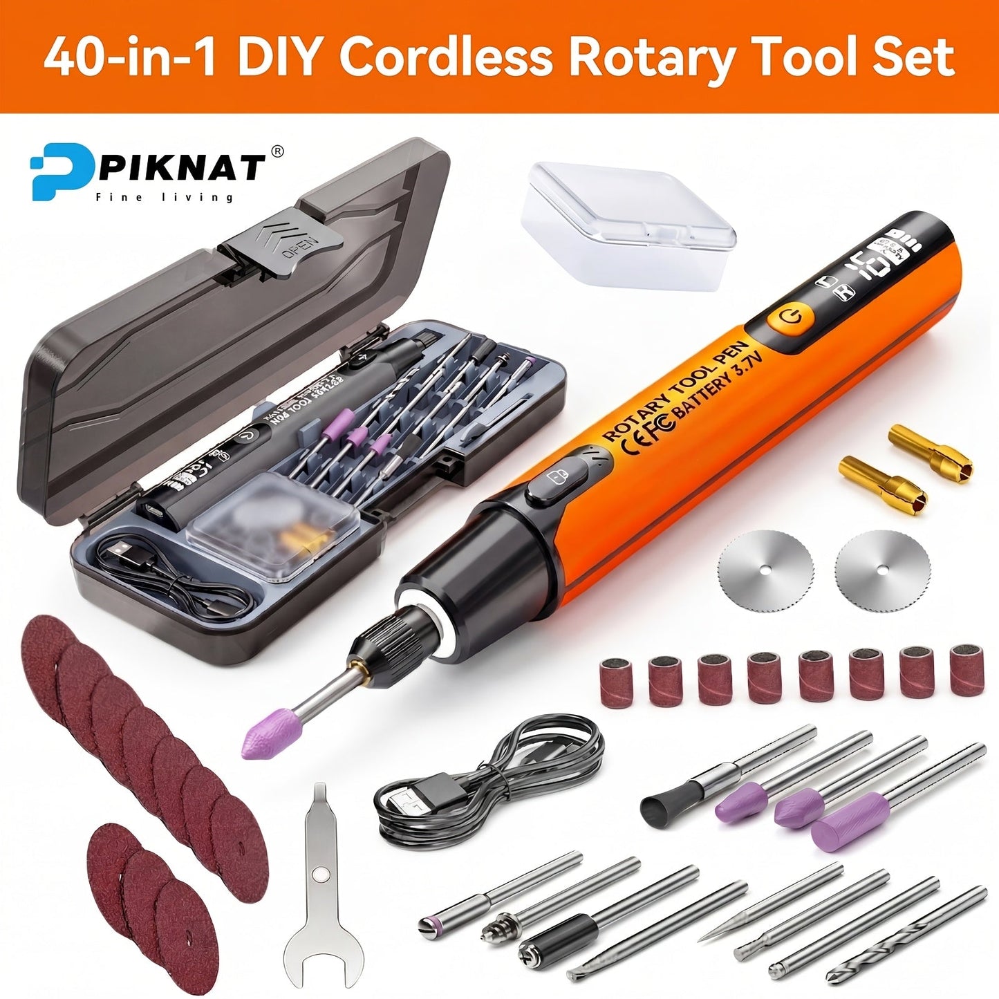 Rotary Tool Kit Cordless 40-in-1 6-Speed 16000RPM Electric Handheld Grinder with LCD Display for Entryways, Bedrooms and Living Spaces