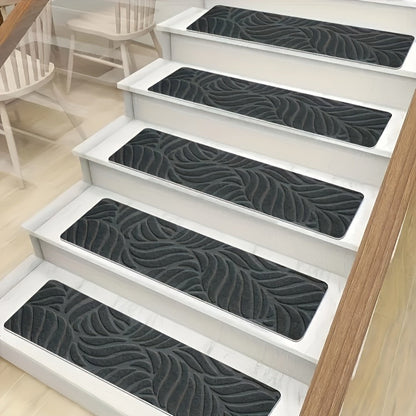 Stair Treads 15 Pack, Self-Adhesive Indoor Stair Mats for Wooden Steps, Polyester Carpet Runners