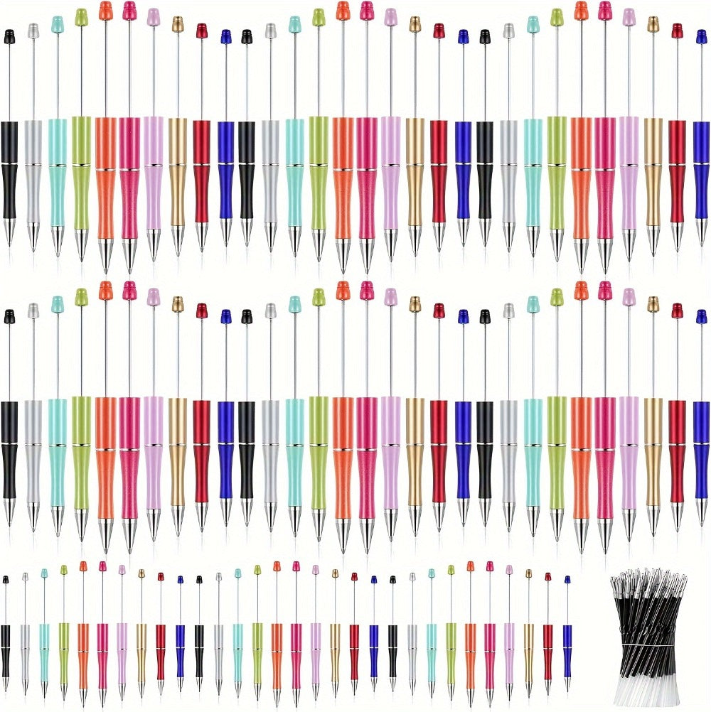 Beadable Pens Bulk 40/60pcs, DIY Bead Ballpoint Pens with Black Ink Shaft, Assorted Random Colors for DIY Crafts