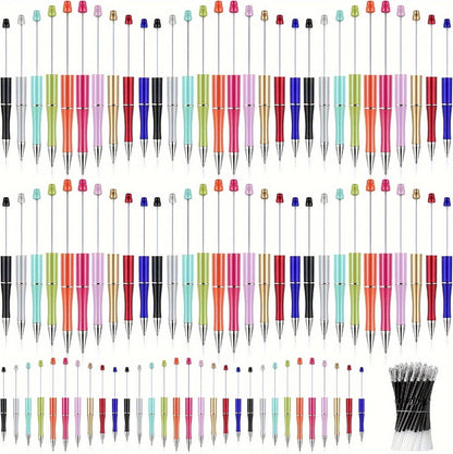 Beadable Pens Bulk 40/60pcs, DIY Bead Ballpoint Pens with Black Ink Shaft, Assorted Random Colors for DIY Crafts