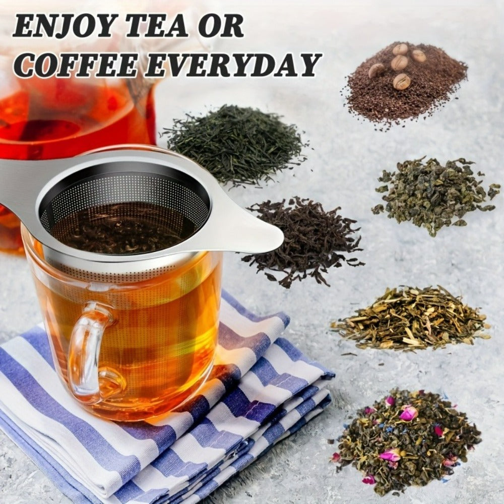 Stainless Steel Tea Strainer Set of 4 with Lid, Fine Mesh Tea Infuser with Dual Handles for Loose Leaf Tea