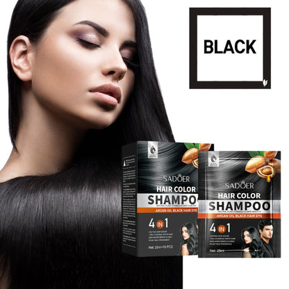 3-in-1 Hair Color Shampoo 10-Pack Single-Use Sachets Natural Dye Deep Cleansing Gel for Bath Time, Home Spa and Personal Care