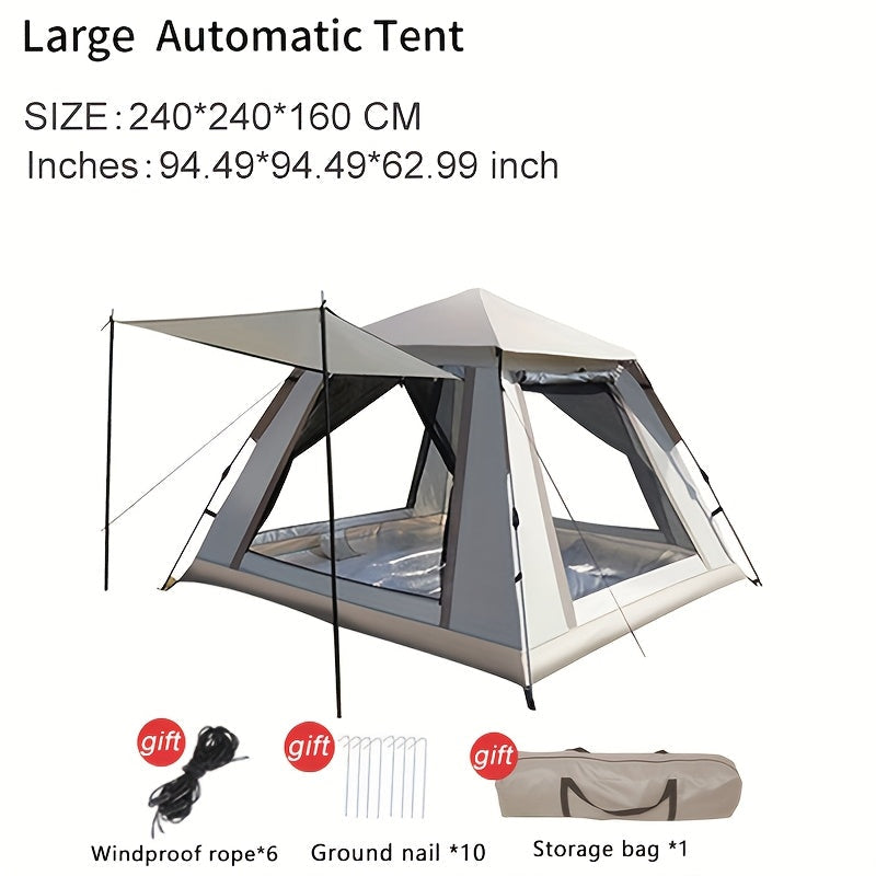 Camping Tent 4-6 Person Automatic White Shelter with Four-Sided Ventilation and Zipper Entry