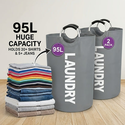 Tall 95L Laundry Basket Set with 14.96 x 31.1-Inch Fabric Bins in Single Gray or Two-Piece Color Options