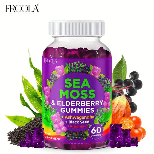 9-in-1 Sea Moss Gummies with Shilajit, Elderberry, Ginger, Turmeric, Ashwagandha & Black Seed Oil