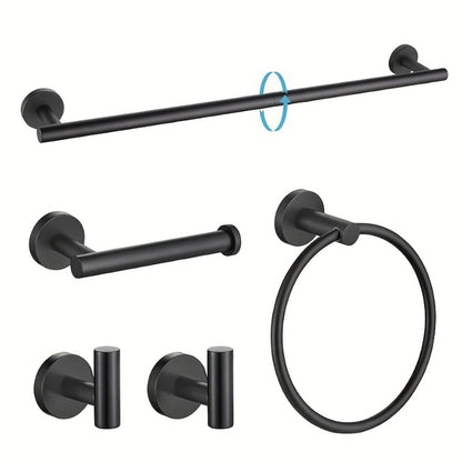 5-Piece Bathroom Hardware Set SUS304 Stainless Steel 24" Towel Bar Towel Ring Toilet Paper Holder Robe Hooks Black Silver Gold