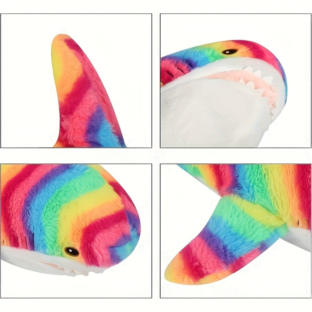 Stuffed Animal Rainbow Shark with Long Pillow Shape, Mixed Colors and Soft Plush Fabric for Room Decor