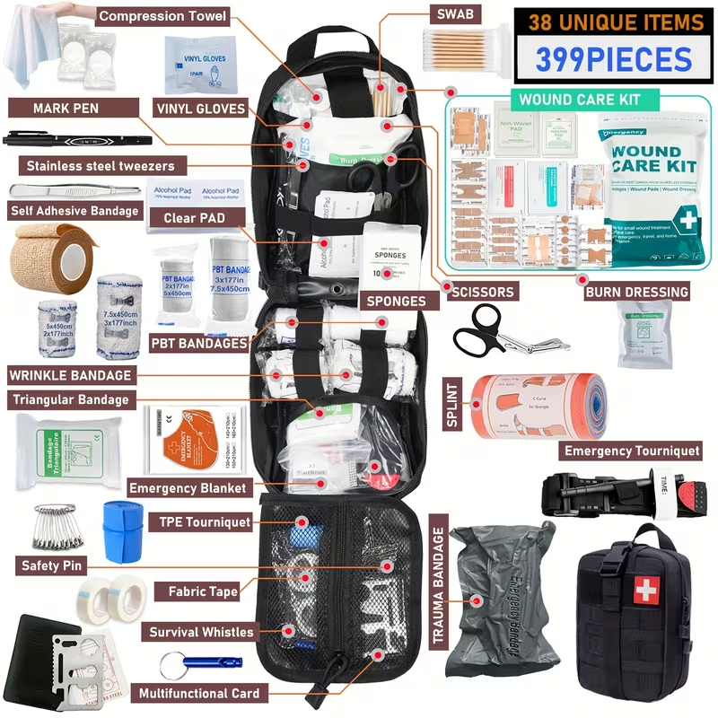 First Aid Kit 399pcs / 99pcs Professional Portable Survival Gear with Splints Scissors Tweezers for Hiking Camping Hunting Car Travel