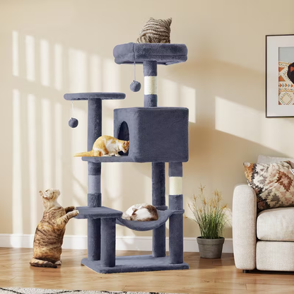 44-Inch Cat Tree Tower with Condo & Hammock – Multi-Level Indoor Cat Tree with Natural Sisal Scratching Posts