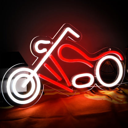 Motorcycle Outline LED Neon Sign with 41 x 22 cm Panel, 5V USB Power, Chain and Adhesive Hooks