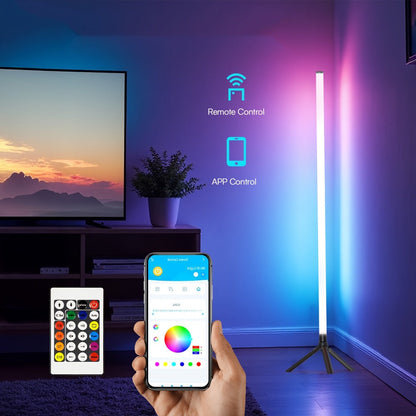 RGB Tube Floor Lamp 360° with Stand – App & 24-Key Remote Music Sync 16 Million Colors Dimmable Timer Mood Light for Bedroom Gaming Room DJ