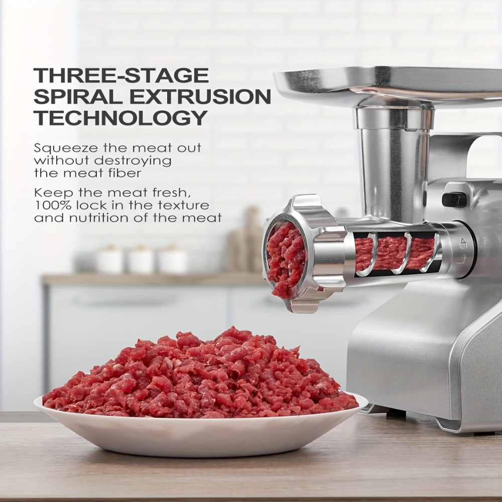 Electric Meat Grinder 5-in-1 with Sausage Stuffer Vegetable Slicer Tomato Juicer Kubbe Kit 3 Grinding Plates 3 Speed Settings per Min