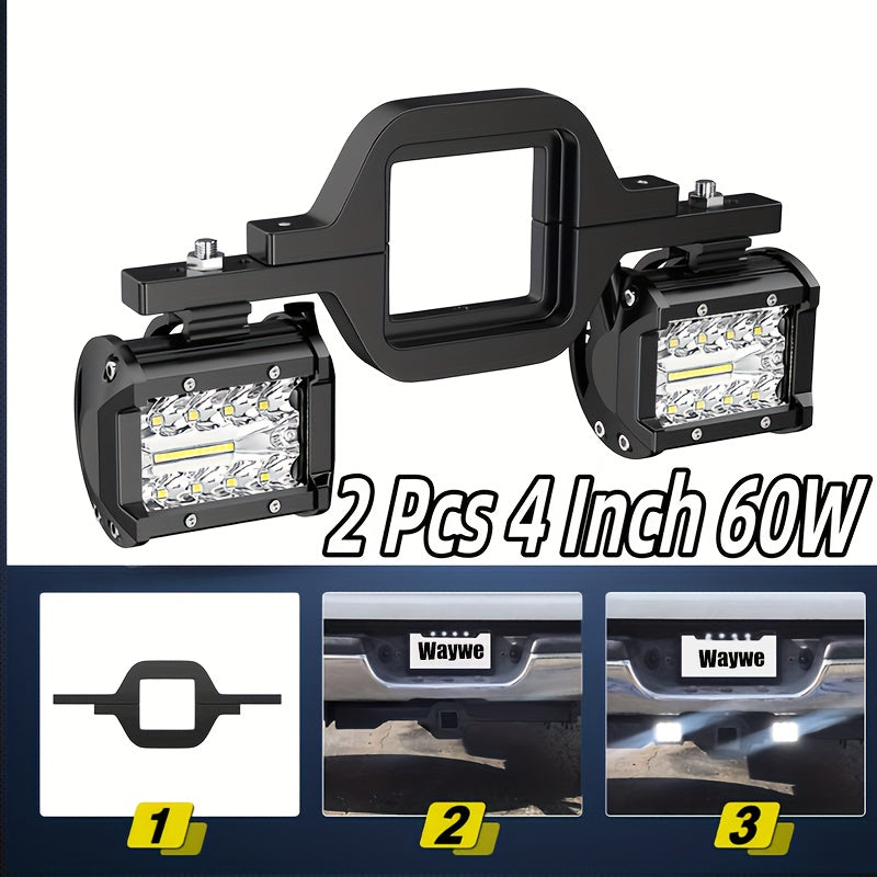4-Inch LED Off-Road Spot Driving Lights 60W 1260LM Die-Cast Aluminum with Tow Hitch Bracket & 12ft Wiring Harness Kit for Trucks SUVs ATVs