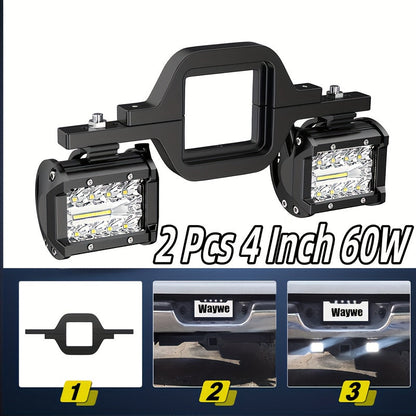 4-Inch LED Off-Road Spot Driving Lights 60W 1260LM Die-Cast Aluminum with Tow Hitch Bracket & 12ft Wiring Harness Kit for Trucks SUVs ATVs