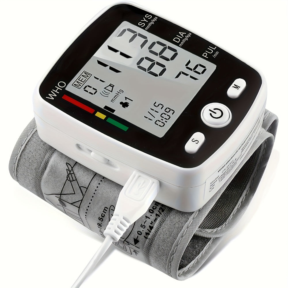 Blood Pressure Monitor for Wrist, Rechargeable LCD Device with Voice, 2 x 99 Memory and Portable Case