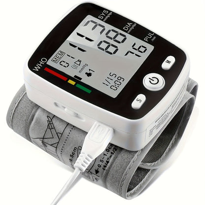 Blood Pressure Monitor for Wrist, Rechargeable LCD Device with Voice, 2 x 99 Memory and Portable Case