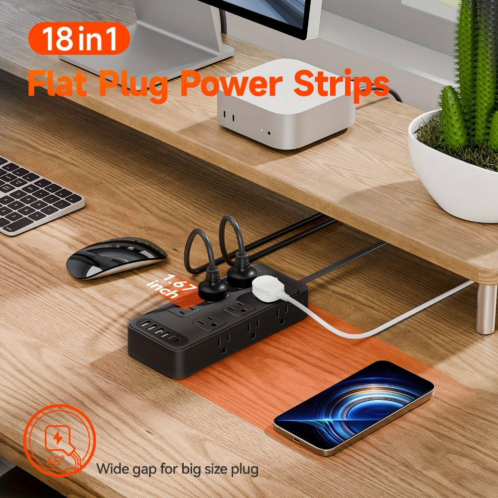 Power Strip 18-in-1 with 12 AC Outlets, 6 USB Ports, Master Switch and 5- or 10-Foot Cord Options