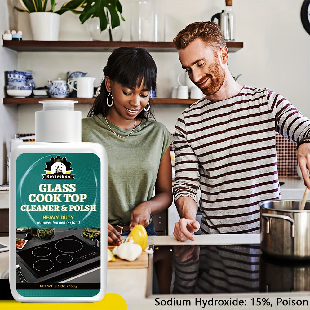 Glass Cooktop Cleaner and Polish – Powerful Stain Remover, Removes Oil Film, Water Spots & Burnt-On Residue