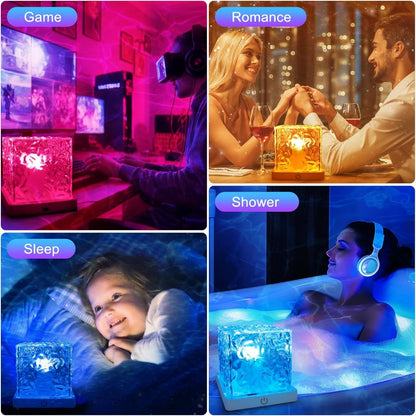 Compact Cube Projection Night Light with Textured Top, Touch Button, Remote and USB Charging