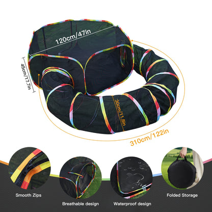 Outdoor Cat Enclosure with Tunnel – Rainbow Cat Playpen Tent with Circle Cat Tunnel for Cats Kittens & Small Animals