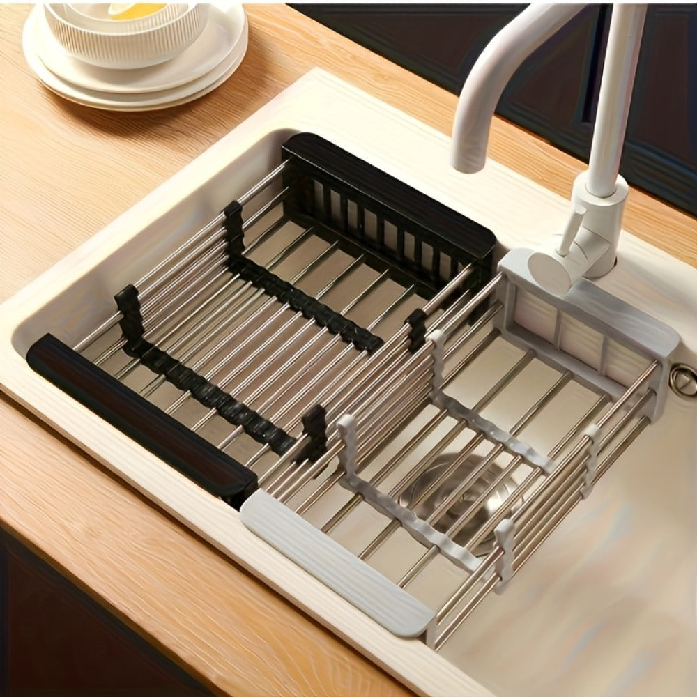 Dish Drying Rack Stainless Steel Adjustable, Expandable Over Sink Dish Rack with Retractable Width & Height for Kitchen Countertop