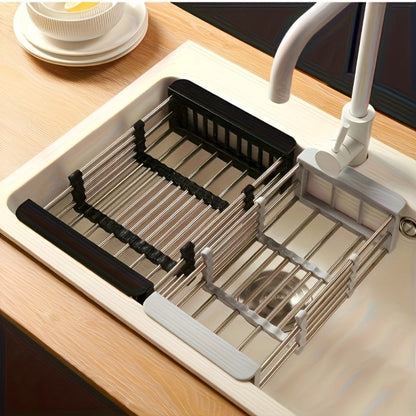 Dish Drying Rack Stainless Steel Adjustable, Expandable Over Sink Dish Rack with Retractable Width & Height for Kitchen Countertop