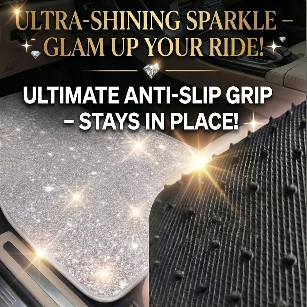 Crystal Bling Car Floor Mats for Women – Sparkling Diamond & Flash Glitter Universal Non-Slip Waterproof Auto Floor Pads