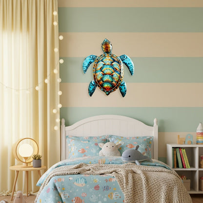 Metal Wall Art Turtle Sculpture – Colorful Swirling Pattern Hanging Decor for Garden, Patio and Yard Use