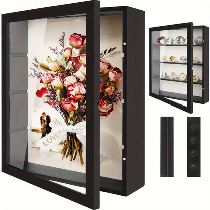 Shadow Box Frame 11x14 with 4 Removable Shelves – Large Deep Display Case for Medals Coins Pins Photos Flowers Keepsakes