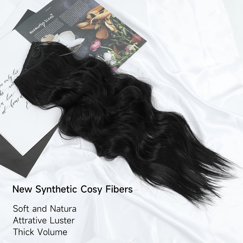 Invisible Wire Hair Extensions 22 Inch for Women – Transparent Fish Line 4 Clips Long Wavy Hairpiece for Thin Fine Hair