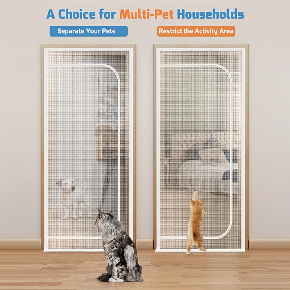 Cat Proof Door Curtain Pet Gate - Double Stitched Durable Scratch-Resistant Screen, Indoor Cat Barrier Door Cover for Doorways