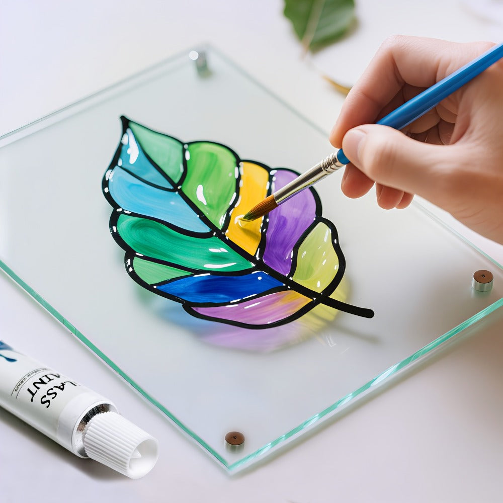 Stained Glass Painting Kit 12 Colors Acrylic Paint Set with 3 Brushes, Window Glass Paint for Wine Glasses Ceramic Mugs