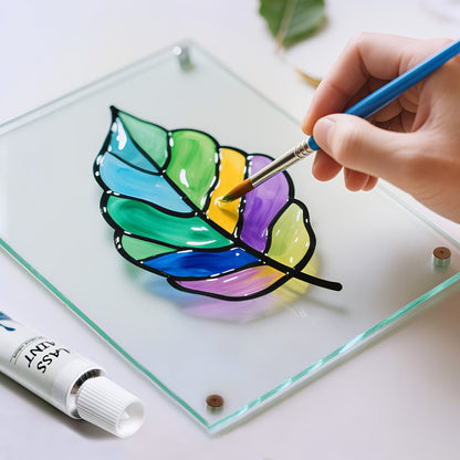 Stained Glass Painting Kit 12 Colors Acrylic Paint Set with 3 Brushes, Window Glass Paint for Wine Glasses Ceramic Mugs