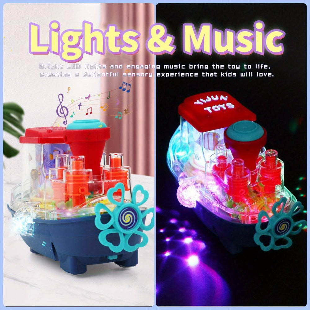 Interactive Sensory Boat Toy for Toddlers 2+, Underwater Ocean Theme with Fish & Coral, Rotating Scroll Screen & Music