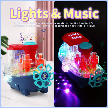 Interactive Sensory Boat Toy for Toddlers 2+, Underwater Ocean Theme with Fish & Coral, Rotating Scroll Screen & Music