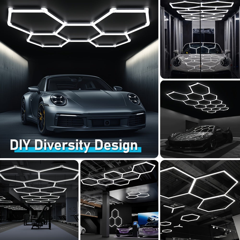 LED Hexagonal Garage Light 6500K, Super Bright Daylight White Shop Light 42W, 620W for Auto Detailing