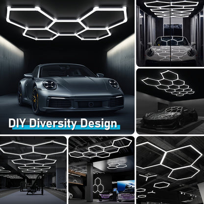 LED Hexagonal Garage Light 6500K, Super Bright Daylight White Shop Light 42W, 620W for Auto Detailing